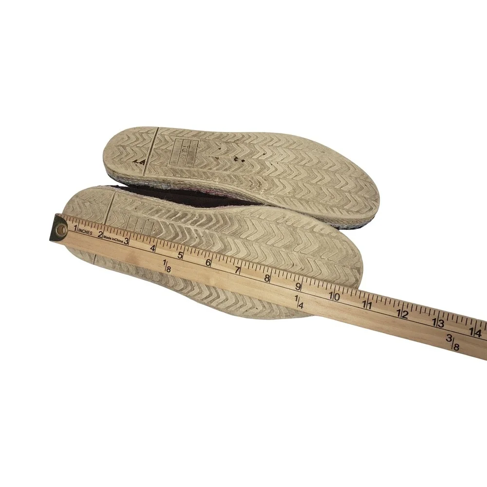 TOMS x & Other Stories Brown Suede Espadrille Flats Multi Color Stitch Womens 9